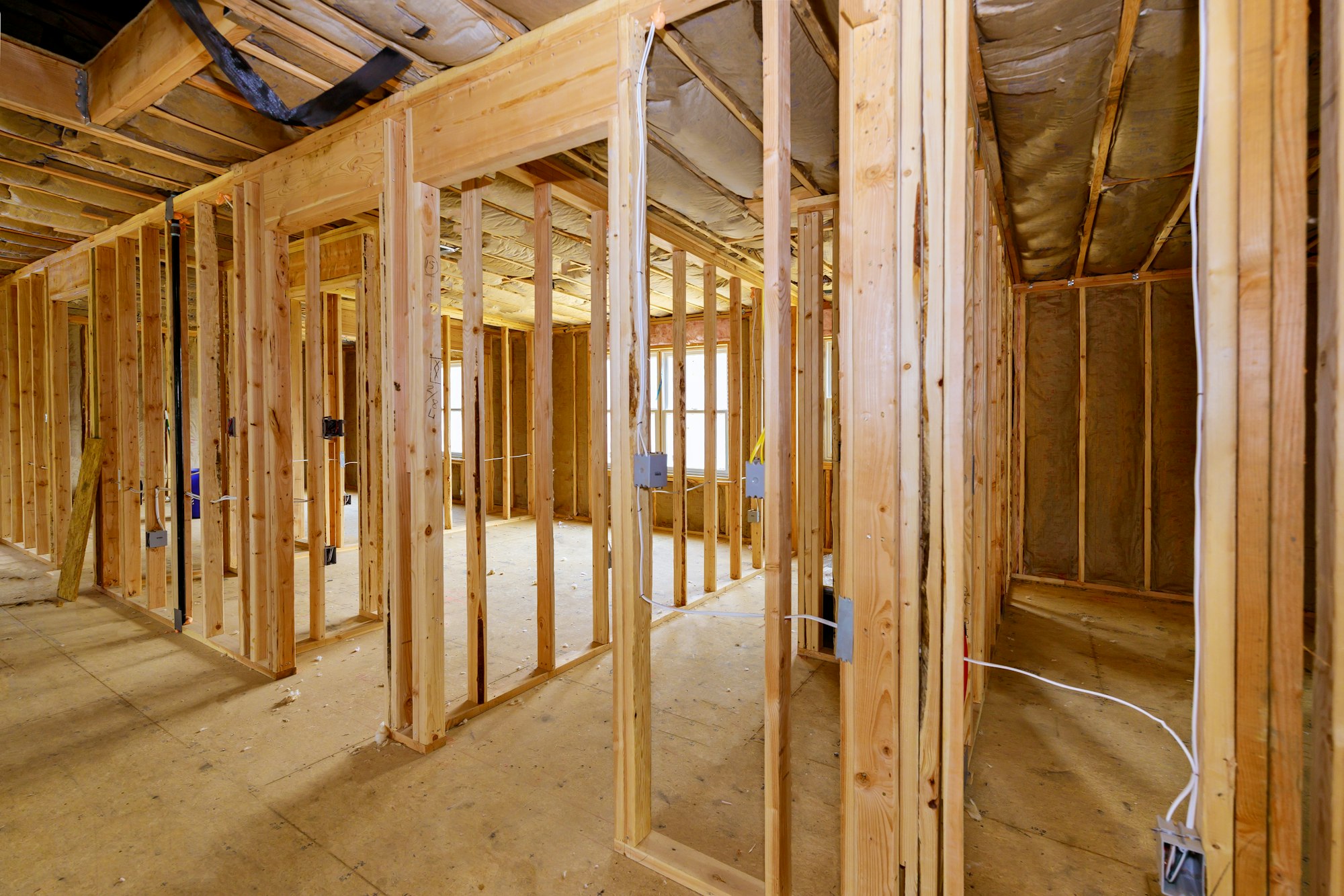 New home construction framing of a house under construction